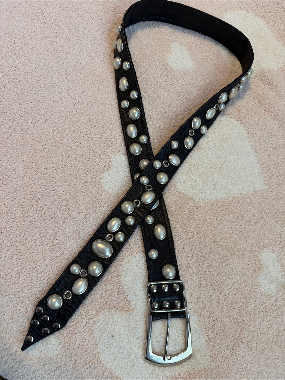 Vtg Sum-Es LA Leather Pearl Belt